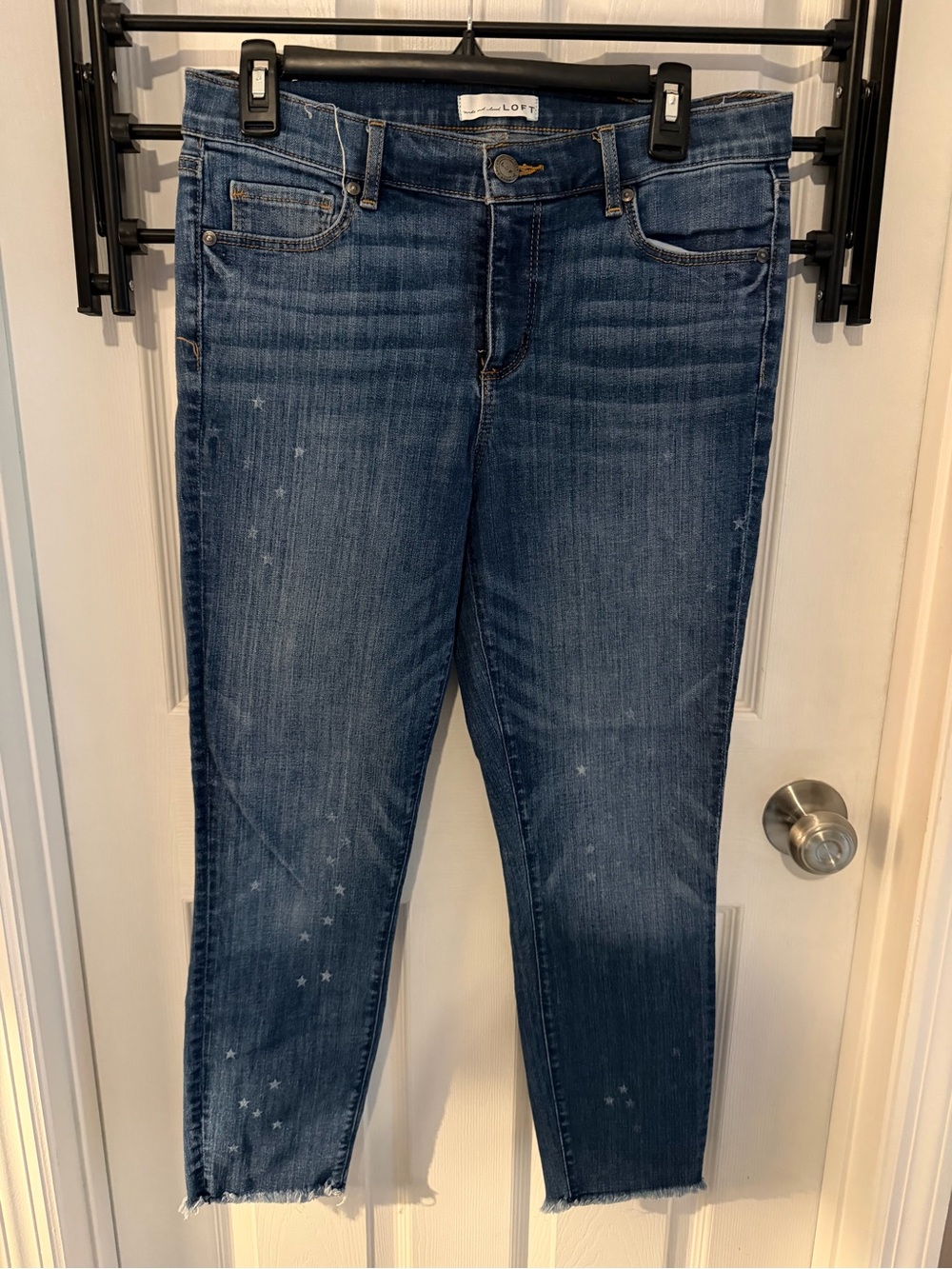 LOFT Dark Blue Ankle Crop Jeans with Subtle Star Print